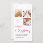 Roze met de hand getekende vallende ster Drie Foto Feestdagenkaart (Voorkant)