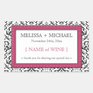 Roze met de titel Damask horizontal Wedding Wine L Rechthoekige Sticker
