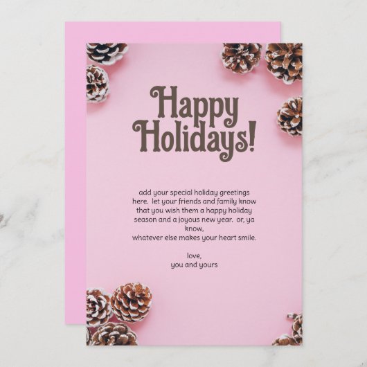 Roze met dennenappels feestdagenkaart (Voorkant / Achterkant)