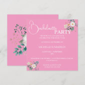 Roze met Flowers Bachelorette Party Invitation Kaart (Voorkant / Achterkant)