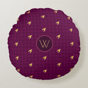 Roze met Gold Accent Houndstooth Round Pillow Rond Kussen