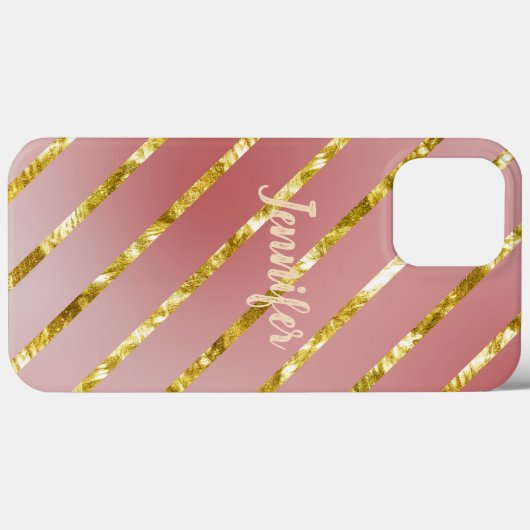 Roze met gouden mousserende lijnen Aangepast Case-Mate iPhone Case (Achterkant (horizontaal))