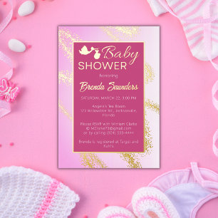 Roze met Goudfolie Baby shower Invite Folie Feestdagenkaart