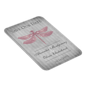 Roze met juwelen versierde Libelle Save the Date Magneet