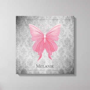 Roze met juwelen versierde vlinder canvas afdruk