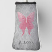 Roze met juwelen versierde vlinder golfheadcover (Draai 90)