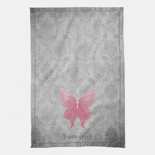 Roze met juwelen versierde vlinder theedoek (Verticaal)