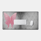 Roze met juwelen versierde vlinderdamast bureaumat (Keyboard & Muis)