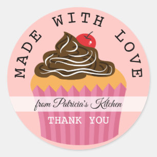 Roze met liefde gemaakt Dank u uit de keuken van Ronde Sticker