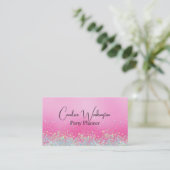 Roze met mousserende Confetti Visitekaartje (Staand voorkant)