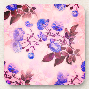 roze met Paarse Floral Print Bier Onderzetter