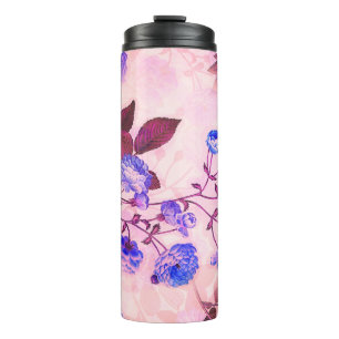 roze met Paarse Floral Print Thermosbeker