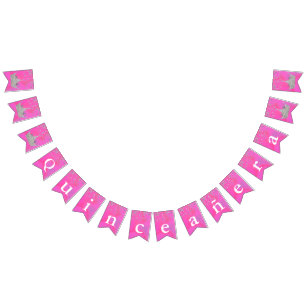 Roze met Silver Crowns Quinceañera Bunting Vlaggetjes
