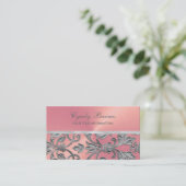 Roze met Silver Damask Visitekaartje (Staand voorkant)
