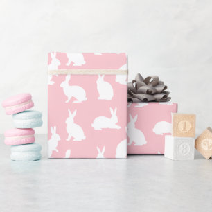 Roze Met Wit Konijn Patroon Lief Pasen Cadeaupapier