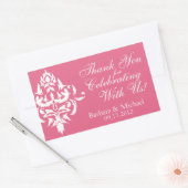 Roze met Witte Damast Rechthoek Bruiloft Stickers (Envelop)