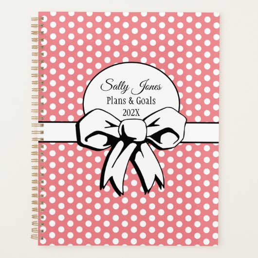 Roze met witte stippen en boog gepersonaliseerd planner (Voorkant)