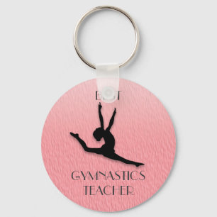 Roze met Zwarte Silhouet Turnlerares Cadeau Sleutelhanger