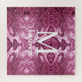 roze metalen abstract glanzend monogram naam meisj legpuzzel (Horizontaal)