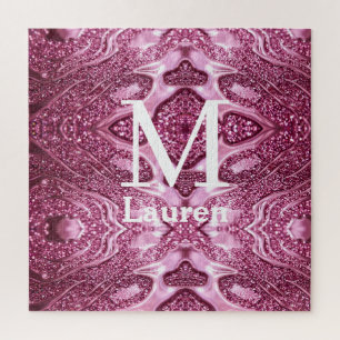 roze metalen abstract glanzend monogram naam meisj legpuzzel