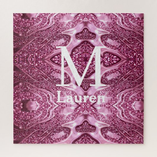 roze metalen abstract glanzend monogram naam meisj legpuzzel (Verticaal)