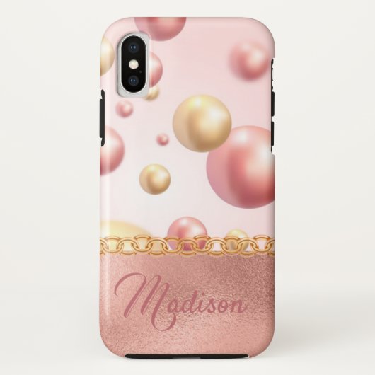 Roze metalen bubbels Meisje Peach Gold Case-Mate iPhone Case (Achterkant)