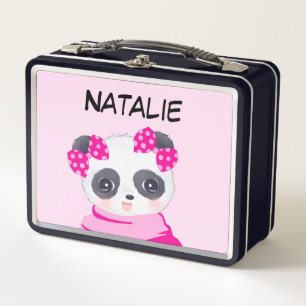 Roze metalen lunchtrommel Panda Girl