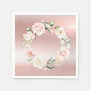 Roze Metalische Bloemige Blush Waterverf Baby Show Servet