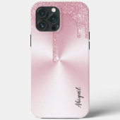 Roze Metallic Dripping Glitter Met Naam Case-Mate iPhone Case (Achterkant)