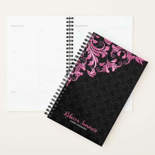 Roze Metallic Kant Zwart Damask Planner (Display)