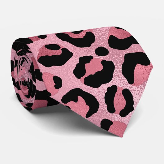 Roze Metallic Luipaardprint Stropdas (Opgerold)