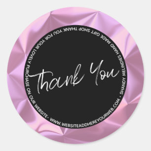 Roze Metallic Script Bedankt Zakelijk Ronde Sticker