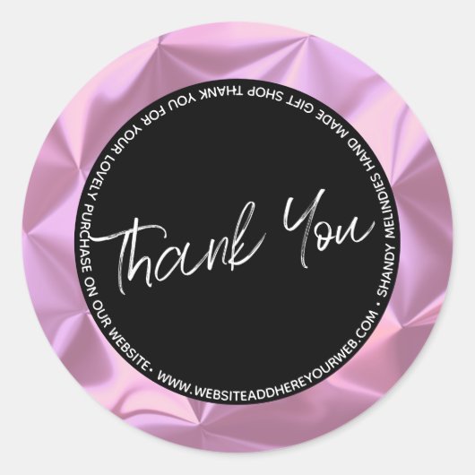 Roze Metallic Script Business Hartelijk dank Ronde Sticker (Voorkant)