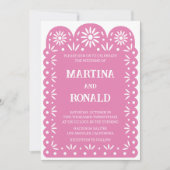 Roze Mexicaanse papel picado trouwkaart Aankondiging (Voorkant)
