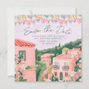 Roze Mexicaanse stad Destination Wedding Save The Date