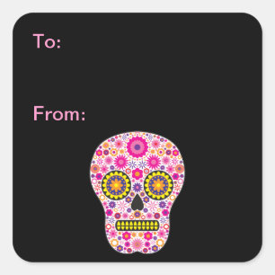 Roze Mexicaanse Sugar Skull Gift Labels