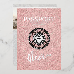 Roze Mexico Passport bruiloft Folie Uitnodiging