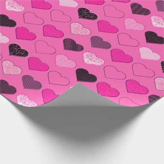 Roze Mid Century Modern Hearts Cadeaupapier (Hoek)