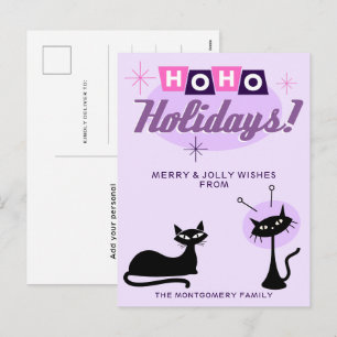 Roze Midcentury Modern Ho Ho Vakantiedagen Kerstmi Feestdagenkaart