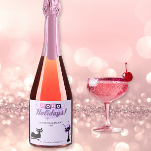 Roze Midcentury Modern Kerstfeestje Sparkling Wijnetiket