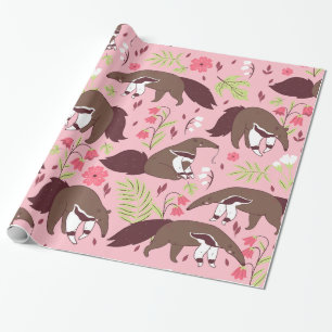 Roze miereneter schattig dier Bloemen Cadeaupapier