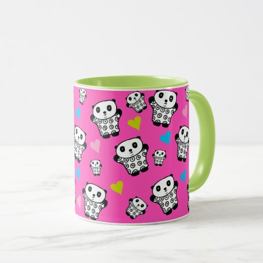 Roze Mignon Cute Kawaii Panda Beer Liefdes Harten Mok (Voorkant rechts)