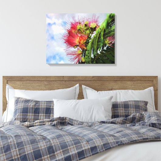 Roze Mimosa-bloeiende structuur Canvas Afdruk (Insitu (Slaapkamer))