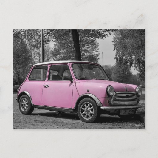 Roze mini Cooper Briefkaart (Voorkant)