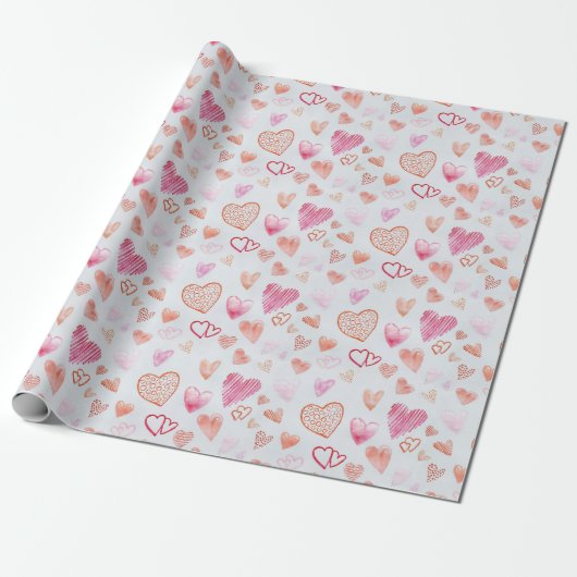 Roze Mini Liefde Hart Wrapping Papier (Uitgerold)