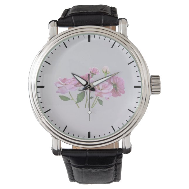 Roze Miniatuur Rozen Horloge (Voorkant)