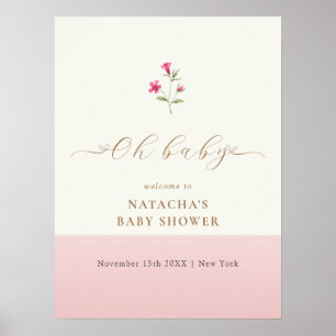 Roze Minimal Wildflower Baby shower Welkom Poster