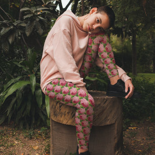 roze minimalistisch Floral Green Leaf Leggings