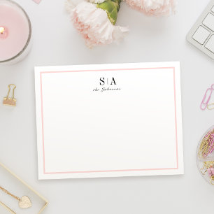 Roze Minimalistisch monogram gepersonaliseerd brie Notitiekaartje