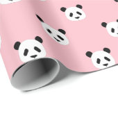 Roze - Minimalistisch Panda patroon Cadeaupapier (Rol Hoek)
